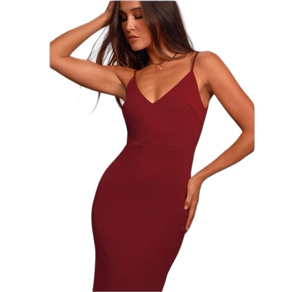 Lulus - Infinite Glory Wine Red Maxi Dress Sz L - Picture 4 of 12